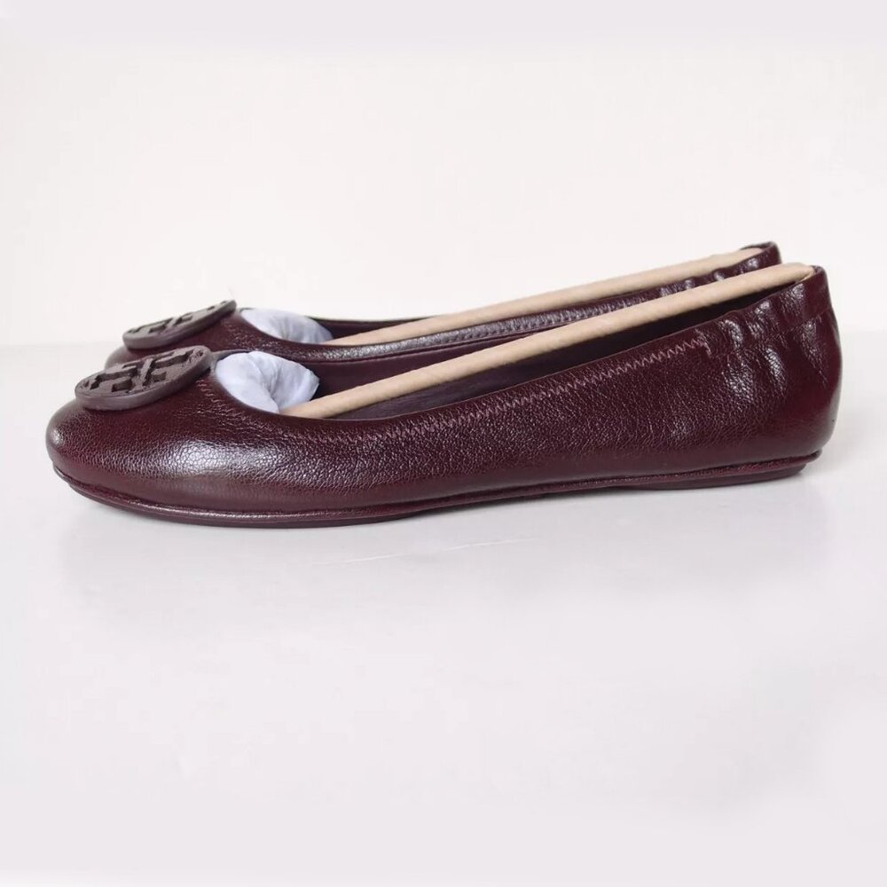 Tory Burch $228 MINNIE TRAVEL BALLET Flats Plum Dark Burgundy 10 10.5